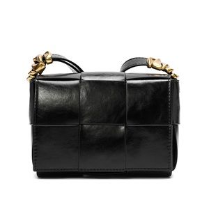 Tiffany & Fred Mini Cassette Bag Black Woven Leather with Gold Hardware